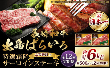 [全12回定期便]長崎和牛「出島ばらいろ」特選霜降 サーロインステーキたっぷり500g / 国産 A4等級以上 和牛 牛肉 お肉 ステーキソース 塩コショウ付き 冷凍 長崎