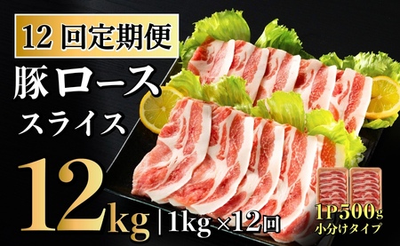 【12回定期便】 長崎県産 豚肉 ローススライス 計1kg (500g×2) 総計12kg 定期便 小分け 冷凍 豚肉 しゃぶしゃぶ すき焼き ぶたにく 国産豚 12回 定期便
