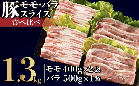長崎県産豚 モモ･バラスライス 2種食べ比べ 計1.3kg (モモ400g×2･バラ500g×1)