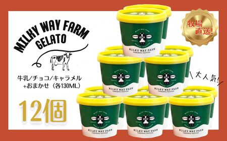 山中牧場[MILKY WAY FARM]ジェラート(12個) ジェラート アイス ミルク 牛乳 チョコレート キャラメルクリーム 季節 