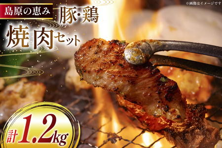 鶏肉 豚肉 セット 島原の恵み 雲仙もみじ豚 雲仙島原ハーブ鶏 焼肉 セット 各2p 計1.2kg [長崎県 島原市]