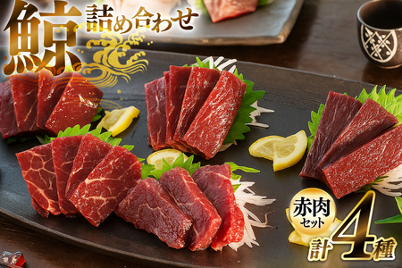 くじら 赤肉 4種詰め合わせ 計740g ( 小切れ 胸肉 背肉 特選 )[ くじら クジラ 鯨肉 湯引き 簡単調理 おつまみ 肴 珍味 日野商店 長崎県 島原市 ]