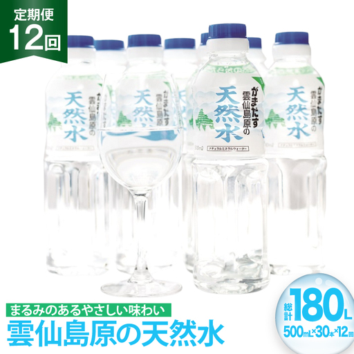 AJ617 山崎本店酒造場 【12回定期便】 雲仙島原の天然水 500mL 30本 計15L [ 水 ペットボトル 天然水 おいしい 備蓄 日用品 大容量 定期便 定期 1年 名水百選 軟水 長崎県 島原市 ]