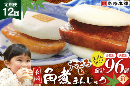 岩崎本舗 [12回定期便]角煮まんじゅう 8個入 (箱)[奇数月] ・ 大とろ角煮まんじゅう 8個入 (箱)[偶数月] [長崎県 島原市]