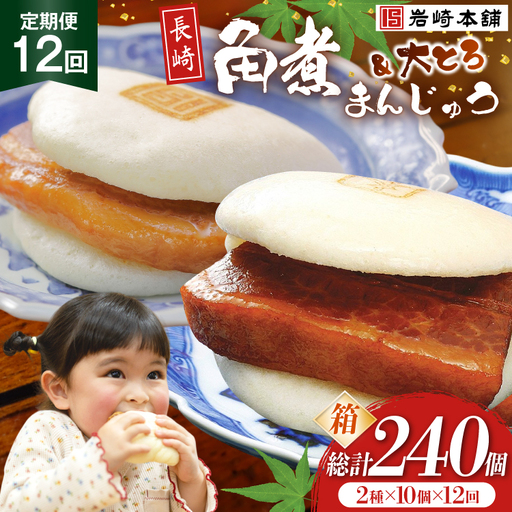 BJ078 岩崎本舗 【12回定期便】長崎角煮まんじゅう 10個入・大とろ角煮まんじゅう 10個入 (箱) [長崎県 島原市]