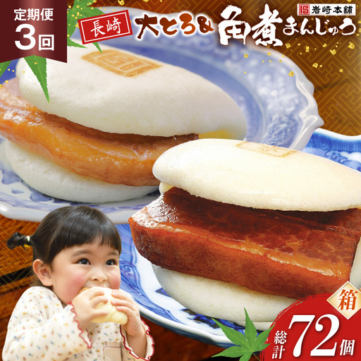 BJ088 岩崎本舗 【3回定期便】長崎角煮まんじゅう 12個入・大とろ角煮まんじゅう 12個入 (箱) [長崎県 島原市]