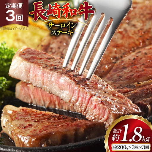AJ532 【3回定期便】長崎和牛 サーロイン ステーキ 約600g (200g×3枚)   [ まるしん商会 長崎県 島原市 ]