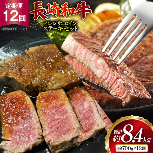 AJ546 【12回定期便】長崎和牛 ヒレ (150g×2枚) サーロイン (200g×2枚) ステーキセット 計約700g [ まるしん商会 長崎県 島原市 ]