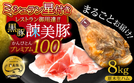 [特Aのブランド米で育てた]黒豚諫美豚プレミアム100 原木生ハム 8kg / 豚肉 ぶたにく 肉 ハム はむ モモ もも 原木 げんぼく / 諫早市 / 株式会社土井農場[AHAD093]