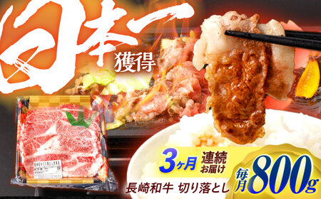 [3回定期便] 長崎和牛 切り落とし 800g(400g×2)肩ロース・モモ・カタ・バラ使用 / 牛肉 ぎゅうにく 肉 和牛 国産牛 切落し&nbsp;/ 諫早市 / 西日本フード株式会社[AHAV022]