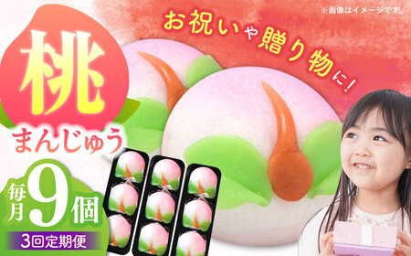 [3回定期便][長崎縁起菓子]桃まんじゅう9個入 / 桃まんじゅう まんじゅう お祝い こしあん / 諫早市 / 株式会社梅月堂 [AHBN028]
