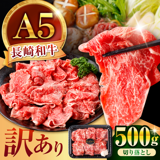 [訳あり]長崎和牛 A5 切り落とし 500g / 訳あり 牛肉 和牛 国産 モモ もも バラ すき焼き しゃぶしゃぶ A5ランク 小分け 冷凍 / 諫早市 / 野中精肉店[AHCW164]