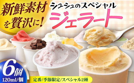 シュシュのスペシャルジェラート6個セット(定番/季節限定/スペシャル2種) / アイス あいす アイスクリーム あいすくりーむ ジェラート じぇらーと スイーツ すいーつ / 大村市 / おおむら夢ファームシュシュ[ACAA431]