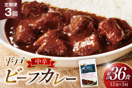 カレー セット 平戸 ビーフ カレー 12食 セット 中辛 3回 定期便 [カレー工房NVfoods 長崎県 平戸市 hr42bgy400055]