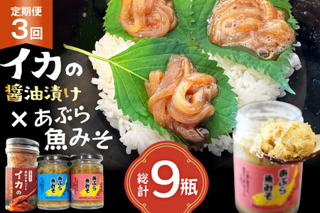 ご飯のお供 あぶらみそ イカ 醤油漬け あぶらみそ 地魚・真鯛 イカの醤油漬け プレーン 3種セット 3回 定期便 総計9本 [康貴丸水産 長崎県 平戸市 hr42bgy400208]