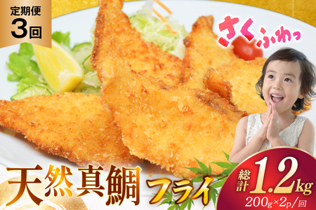 魚フライ 魚 フライ 鯛 揚げ物 冷凍 3回 定期便 天然真鯛のフライ 約400g (200g×2パック) 総計1.2kg [ひばり 長崎県 平戸市 hr42bgy420337]