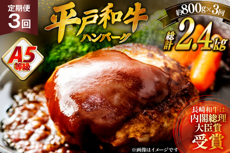 ハンバーグ 牛肉 定期便 A5ランク 平戸牛 和牛 ハンバーグ 約200g×4個 3回 総計12個 [萩原食肉産業 長崎県 平戸市 hr42bgy410012]