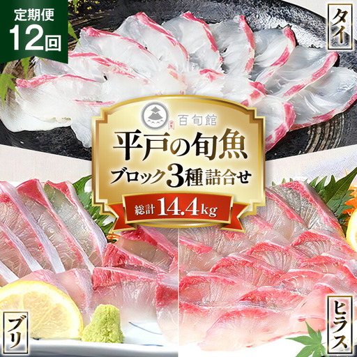 魚 刺身 刺身用 ブロック 3種 12回 定期便 総計 約14.4kg [百旬館 長崎県 平戸市 hr42bhb460014]
