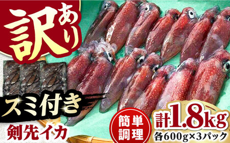 おスミ付き! 訳アリ 剣先イカ 1.8kg(3パック) [WAC051] 冷凍配送 新鮮 いか 小分け イカスミパスタ