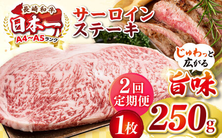 [全2回定期便][A4?A5ランク]長崎和牛 サーロインステーキ 250g(250g×1枚)[壱岐市][株式会社MEAT PLUS] 肉 牛肉 黒毛和牛 サーロイン ステーキ ご褒美 ギフト 贈答用 ご褒美 冷凍配送 A4 A5[JGH123] 九州