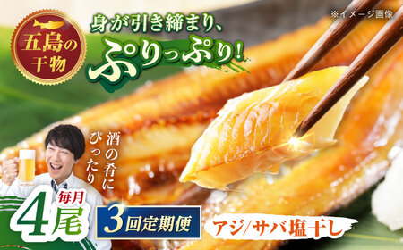[3回定期便][S]一夜干し 塩干し(アジ/サバ)計4尾 五島市/愛情食彩