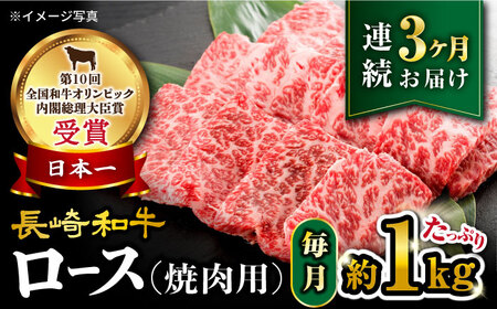 [ 訳あり ] [3回定期便] 長崎和牛 ロース 焼肉用 約1kg×3回 定期便 [大西海ファーム][CEK147] 長崎和牛 和牛 牛肉 焼肉 焼き肉 やきにく 高級 和牛 牛肉 焼き肉 やきにく 高級 