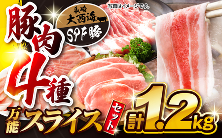 【訳あり】【万能スライス】大西海SPF豚 国産豚 豚肉4種類 1.2kgセット 【大西海ファーム食肉加工センター】[CEK162]