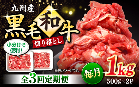 [3回定期便]長崎県産 黒毛和牛 切り落とし 1kg CFA005 和牛 こま切れ 便利 小分け