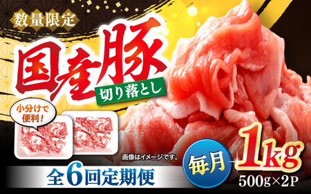 [6回定期便] 長崎県産 豚 切り落とし 1kg CFA012 国産豚 こま切れ 便利 小分け