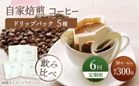 【飲み比べ】【6回定期便】ドリップバック 自家焙煎コーヒー 50袋（5種類×10袋） ＜giko coffee＞[CFK036]