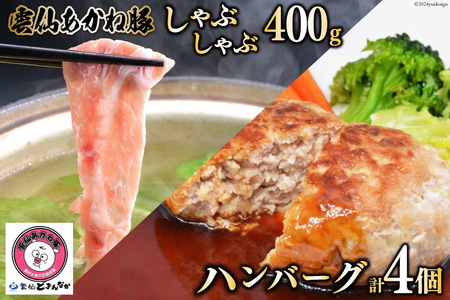 雲仙あかね豚 しゃぶしゃぶ 400g ハンバーグ 大2個入×1袋 小2個入×1袋 セット [雲仙どまんなか 長崎県 雲仙市 item1682] 豚肉 ぶたにく国産 セット 冷凍 ポークハンバーグ ブランド豚 100％ 惣菜