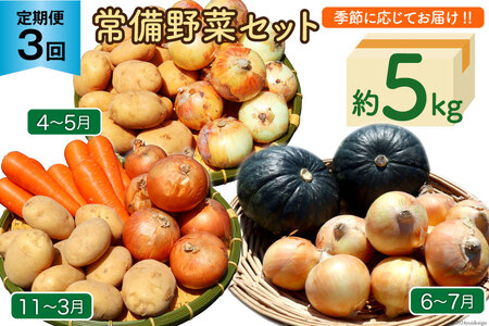 定期便 3回 常備野菜 セット 約5kg 詰め合わせ [吉岡青果 長崎県 雲仙市 item1274] じゃがいも 玉ねぎ 人参 かぼちゃ