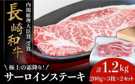 [極上の霜降り!] 長崎 和牛 サーロイン ステーキ 200g×3枚×2セット 計1.2kg / 肉厚 牛肉 贅沢 ジューシー 牛 ステーキ肉 / 南島原市 / ながいけ