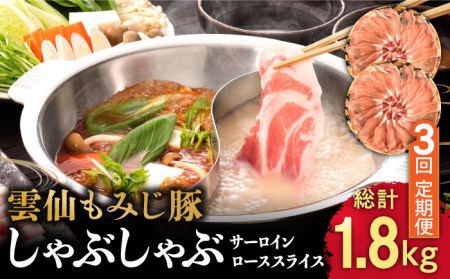 [3回定期便]雲仙もみじ豚 サーロイン ロース 薄切り しゃぶしゃぶ 用 600g / 南島原市 / はなぶさ 