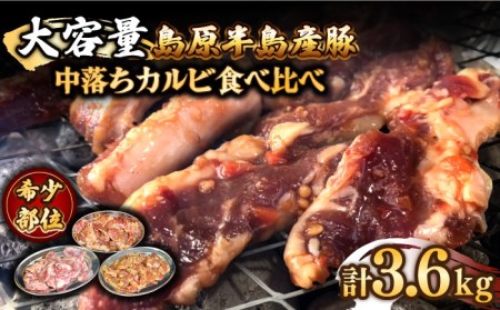 希少部位!島原半島産豚 中落ちカルビ 大容量 食べ比べセット 合計3.6kg / 豚 豚肉 カルビ 味付け肉 フライパン 焼くだけ おかず 焼肉 / 南島原市 / はなぶさ 