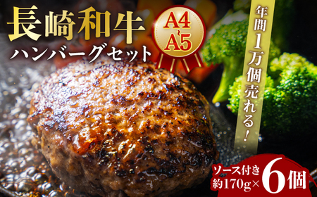 [年間1万個売れる!]A4-A5 長崎和牛 ハンバーグセット 約170g×6個 長与町/meat shop FUKU