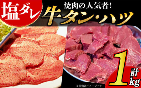 [塩だれ]九州産和牛計1kg!牛タン・ハツ(各約250g×2パック) 長与町/岩永ホルモン[EAX128] 牛タン ホルモン ハツ 牛タン 