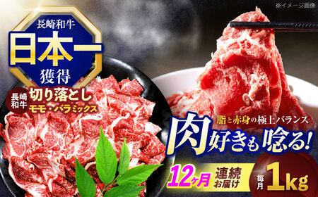 【12回定期便】長崎和牛切り落とし(バラ・モモMIX)約1000g[OCE091]