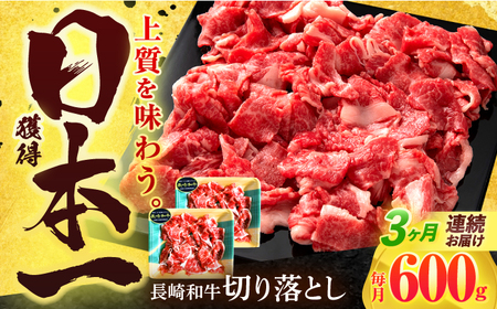 【3回定期便】長崎和牛 切り落とし 600g(300g×2)[OCD018]