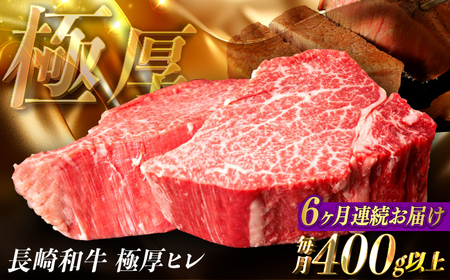 [全6回定期便]極厚ヒレステーキ 長崎和牛 計400g以上(約200g×2枚)[肉のマルシン][FG50] ステーキ定期便ステーキ定期便ステーキ定期便