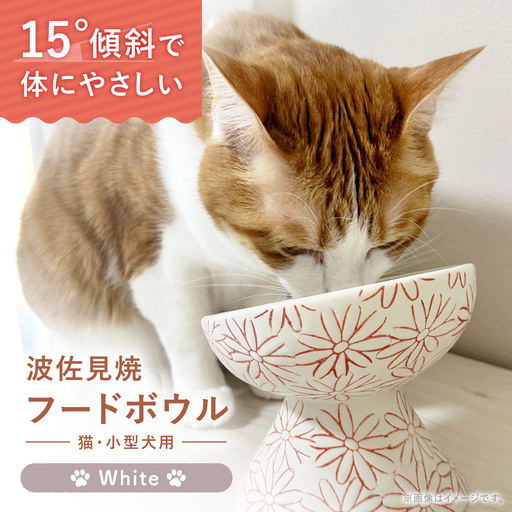 [波佐見焼]フードボウル 猫・小型犬用 花美(はなび)シリーズ white 1点[enjoy the meals][AH13]