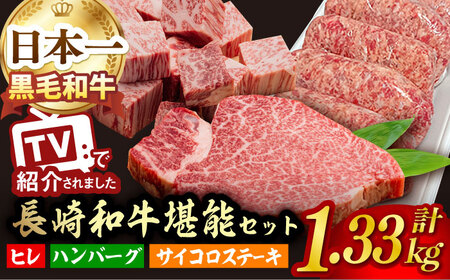 A5ランク ヒレステーキ サイコロステーキ ハンバーグ 総量1kg 1330g セット 長崎和牛[肉のあいかわ] [NA58] ヒレステーキ サイコロステーキ ハンバーグ 肉 牛肉 焼肉 