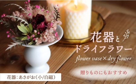 [波佐見焼]オリジナル 花器「あさがお 小(白磁)」と季節の ドライフラワー のセット[Atelier Bisque × 花西海 ][JF04] 波佐見焼