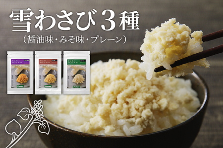 レビューキャンペーン実施中!雪わさび 3種(醤油味・みそ味・雪わさびプレーン) ホースラディッシュ 西洋わさび 山葵 すりおろし 真空パック 冷凍便 薬味 国産 北海道 十勝 芽室町me011-011c