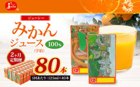 【2回定期便】 ジューシー みかんジュース 100％ （学給） 125ml×40本 みかん ミカン 蜜柑 ジュース オレンジジュース 飲料 紙パック 国産 熊本県
