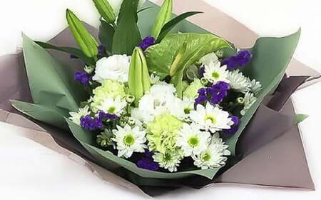 [白+パープル系] お供え用 生花 (仏花) アレンジ Lサイズ 生け花 花 フラワー お供え 仏壇 日用品 雑貨 九州 熊本県 熊本市 常温 冷蔵