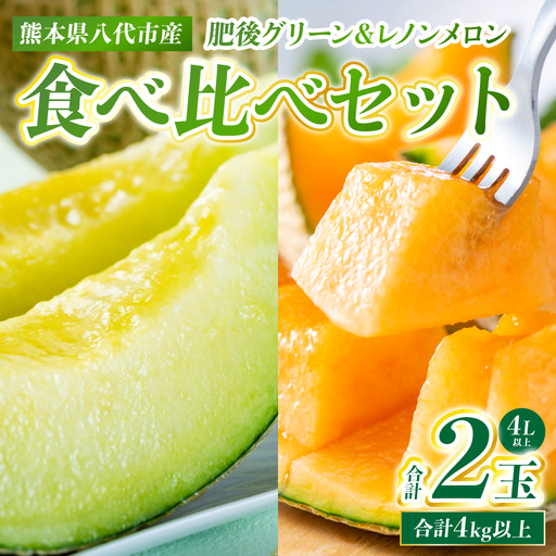 メロン 肥後グリーン ＆ レノンメロン 食べ比べセット 合計2玉 4L以上（合計4kg以上） 果物 メロン