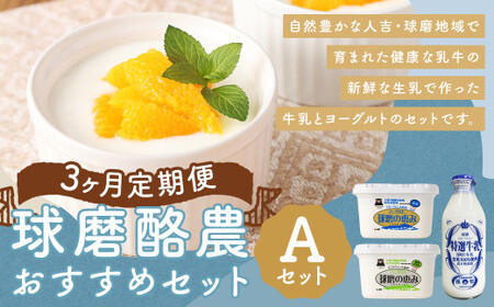 [3ヶ月定期便]球磨酪農おすすめセットA(瓶牛乳&ヨーグルト加糖・砂糖不使用)瓶牛乳900ml×1個×3回 ヨーグルト2種×各1kg×3回 合計8.7kg 瓶牛乳 球磨のめぐみ 球磨の恵み ヨーグルト 冷蔵 乳製品 お取り寄せ 九州 人吉市