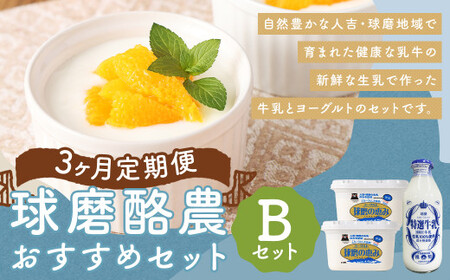 [3ヶ月定期便]球磨酪農おすすめセットB(瓶牛乳&ヨーグルト加糖×2個) 瓶牛乳900ml×1個×3回 ヨーグルト加糖1kg×2個×3回 合計約8.7kg 瓶牛乳 球磨のめぐみ 球磨の恵み ヨーグルト 冷蔵 乳製品 お取り寄せ 九州 人吉市