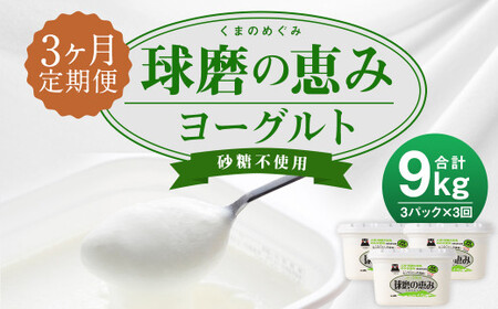 [3ヶ月定期便]球磨の恵み ヨーグルト 砂糖不使用 1kg×3パック×3回 合計9kg